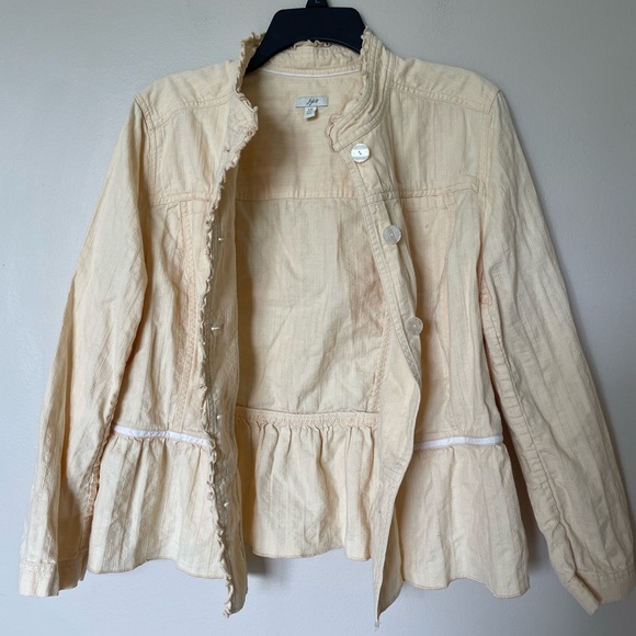 J. Jill Pastel Yellow Ruffled Mandarin Jacket 100% Cotton Size Petite Large PL - Picture 3 of 11